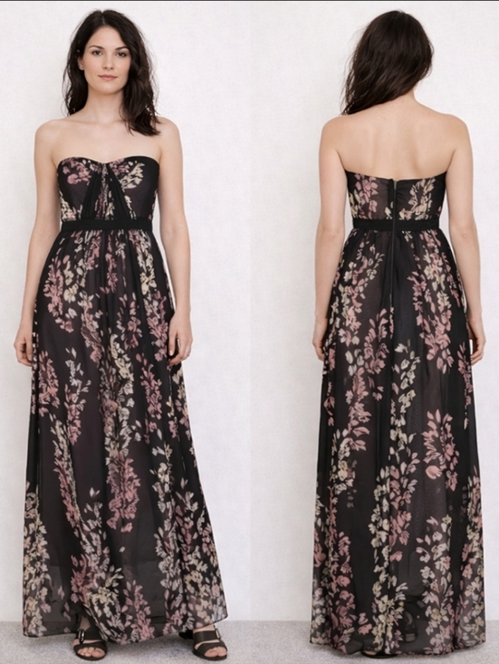 BCBGMaxAzria Dresses & Skirts - BCBGMAXAZRIA Amber Strapless Floral Print Sheer Contrast Gown | Size 2